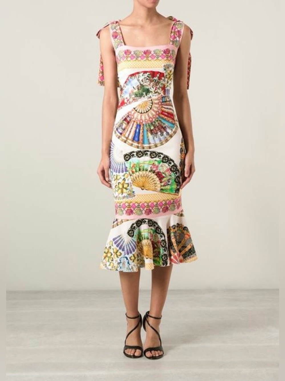 NWOT Silk-blend dress features a vibrant fan and Sicilian folklore print size M - Picture 10 of 12